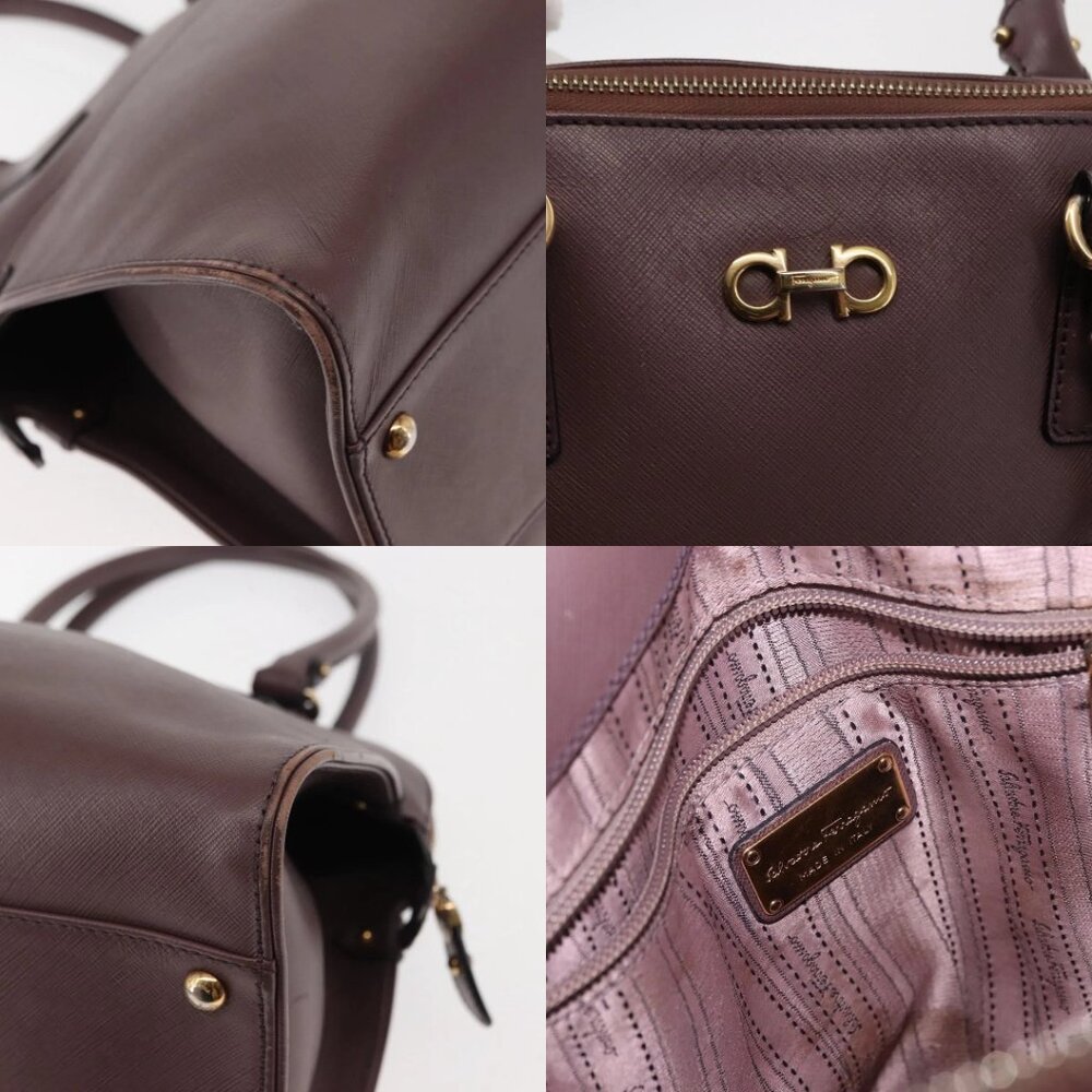 Salvatore Ferragamo Gancini Hand Bag Leather Purple Gold Auth 146846 - Picture 15 of 16